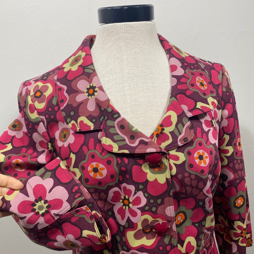 VTG‎ Context Women's 14 Floral Skirt Suit Set Magenta Pink Green Cotton NWT